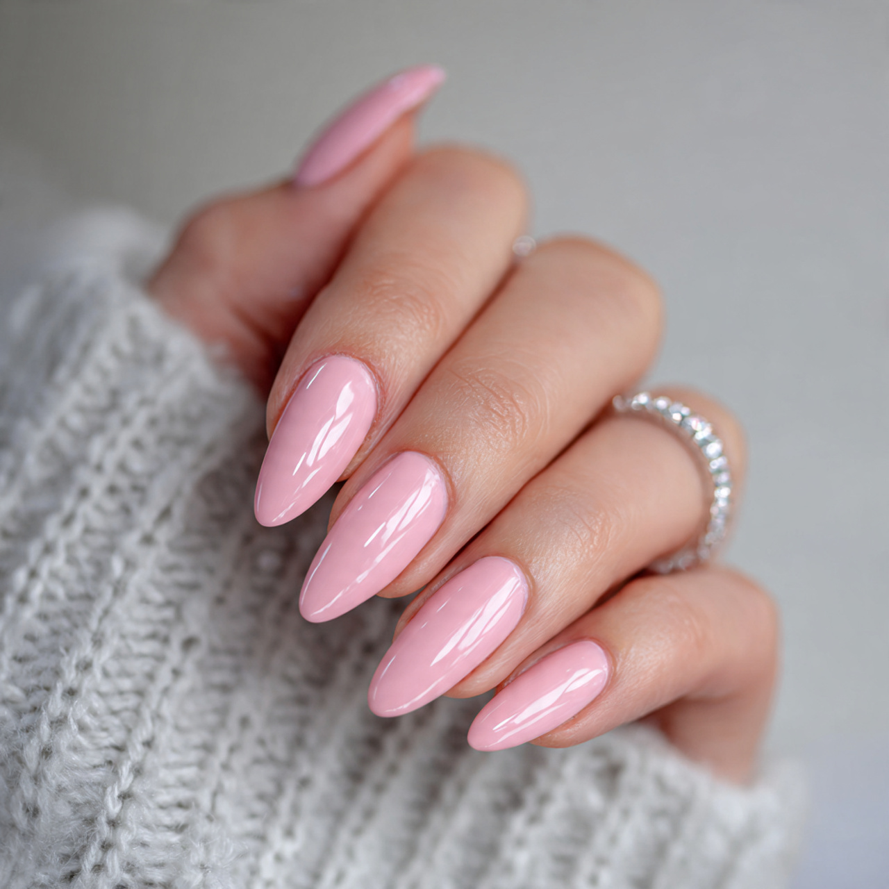 Long Pink Almond Nails