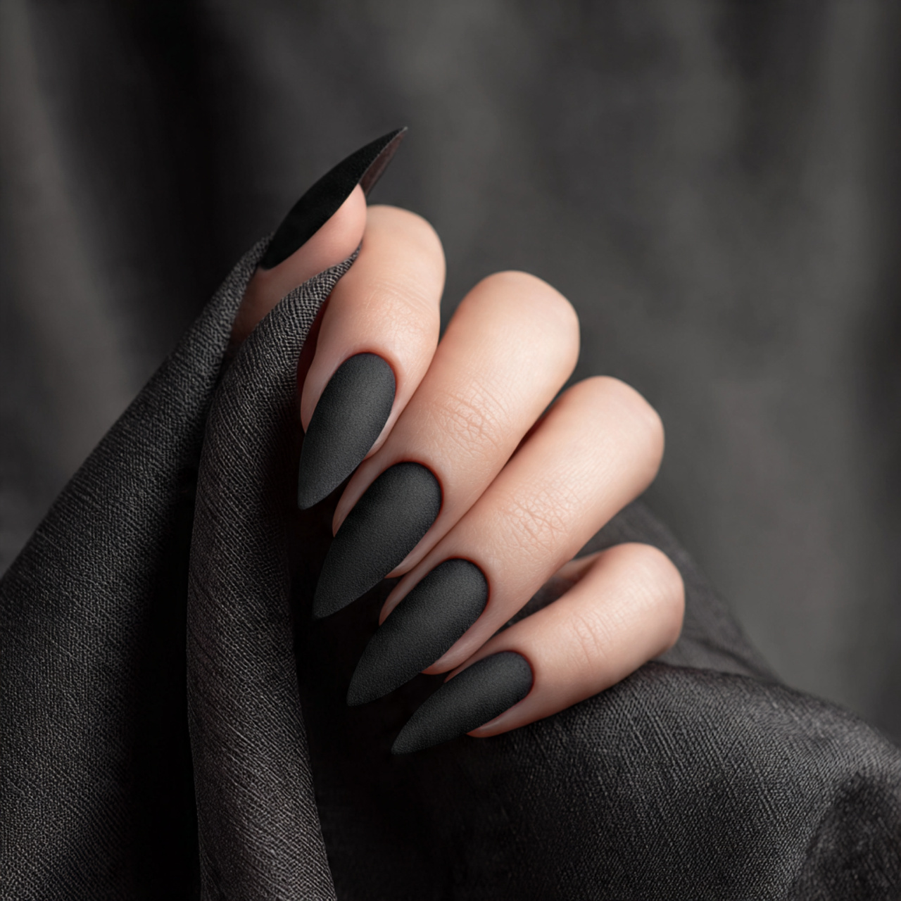 Matte Black Stiletto Nails