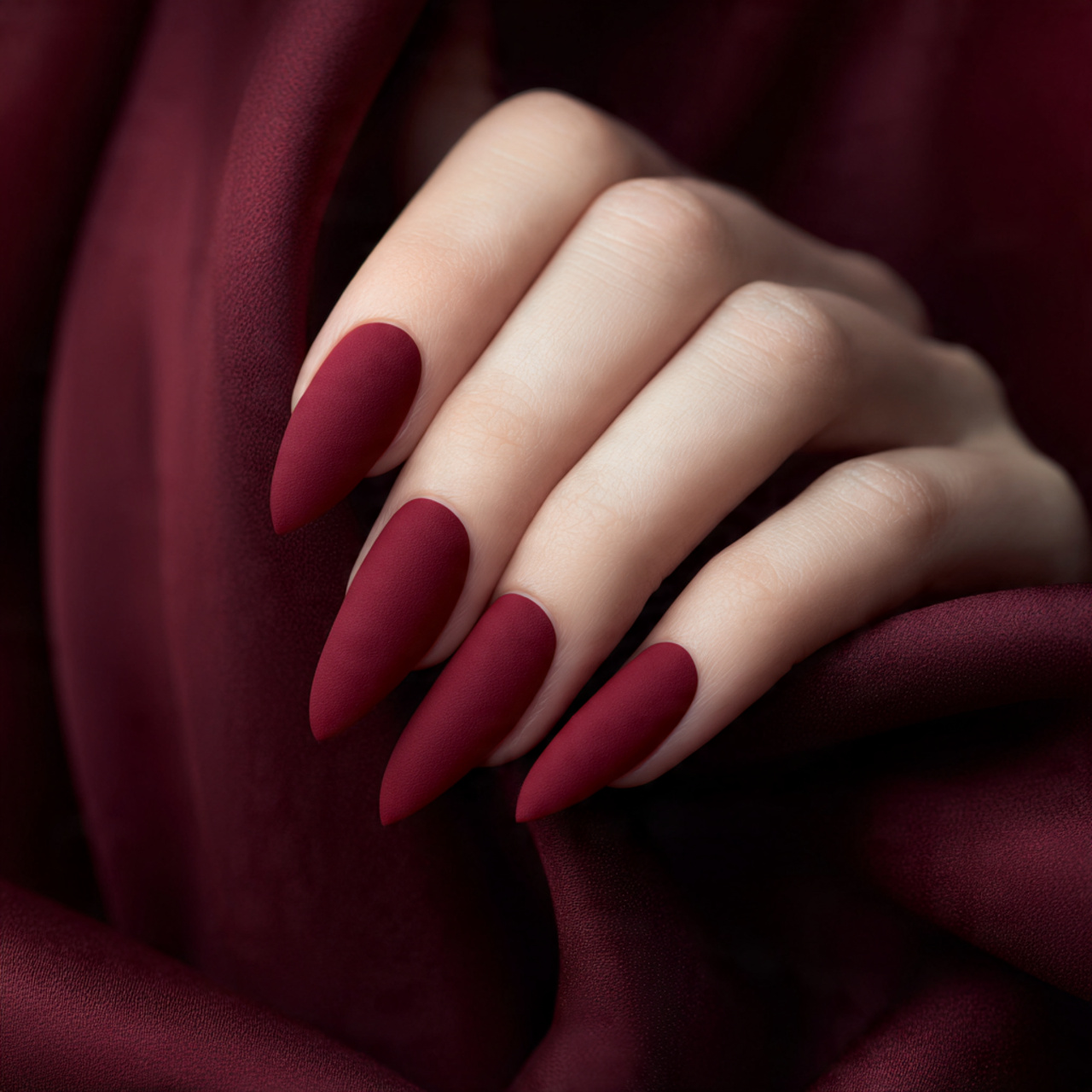 Matte Burgundy Stiletto Nails