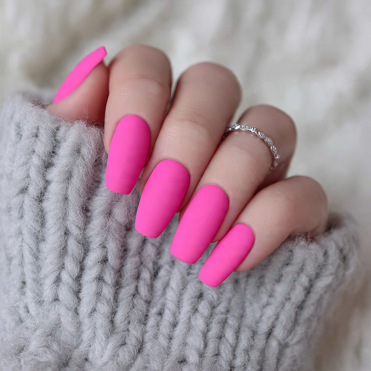 Matte Hot Pink Nails