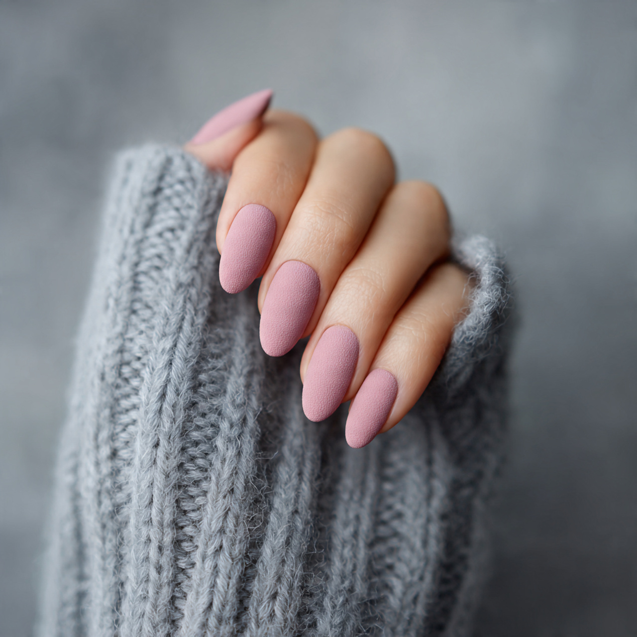 Matte Pink Oval Nails