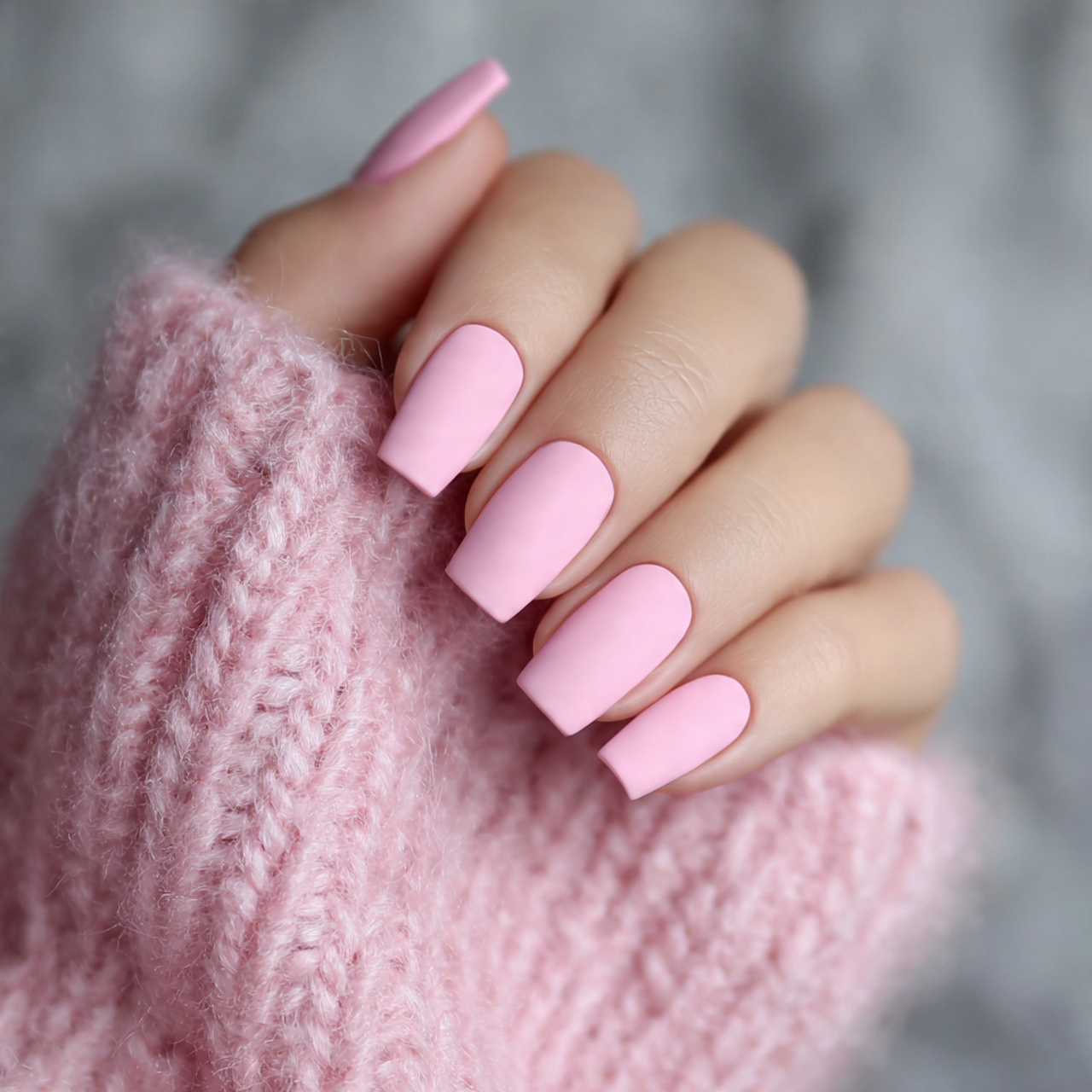 Matte Pink Square Nails