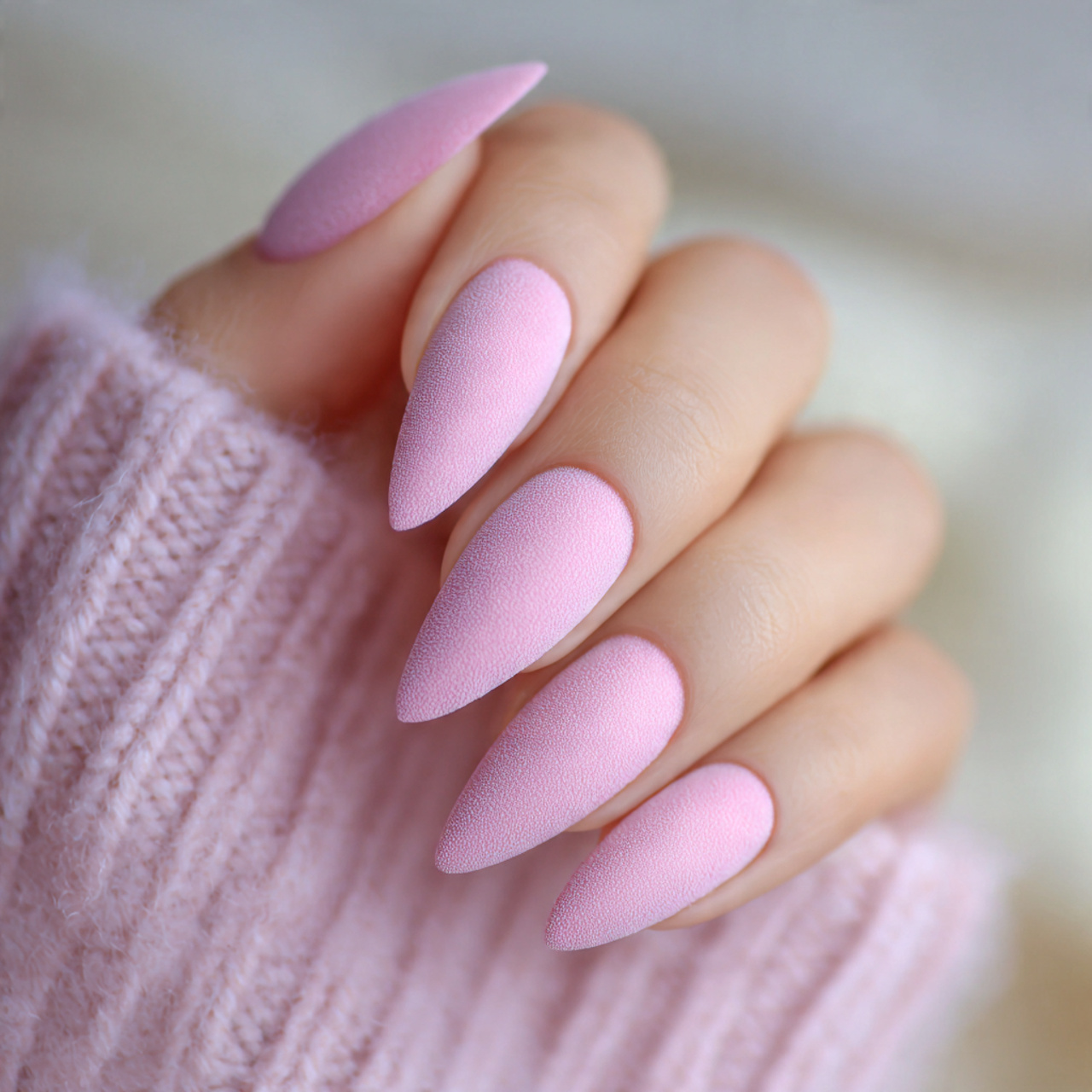 Matte Pink Stiletto Nails