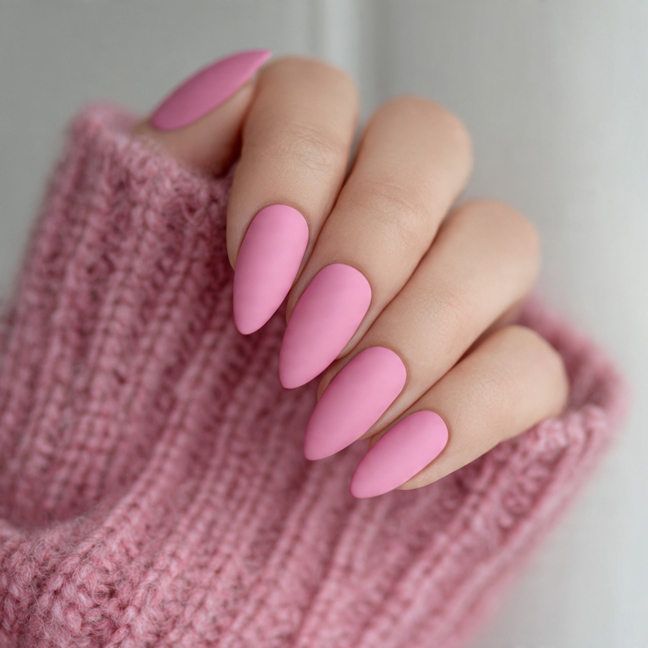Matte Pink Almond Nails
