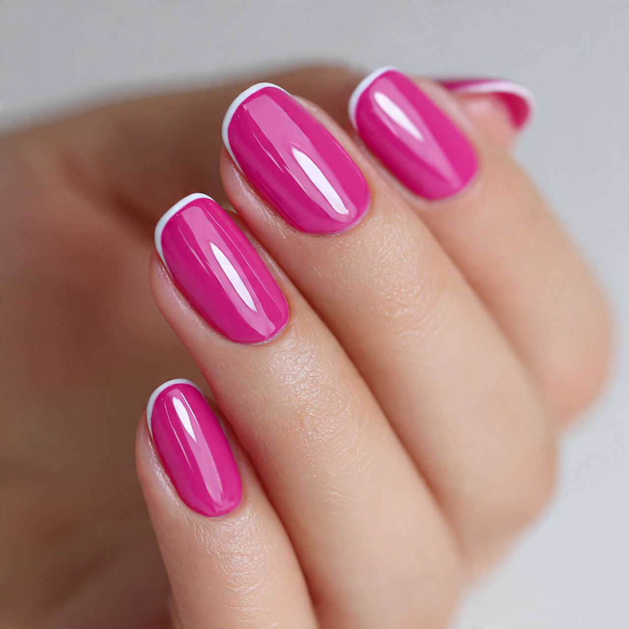 Hot Pink Nails with Minimalist Art