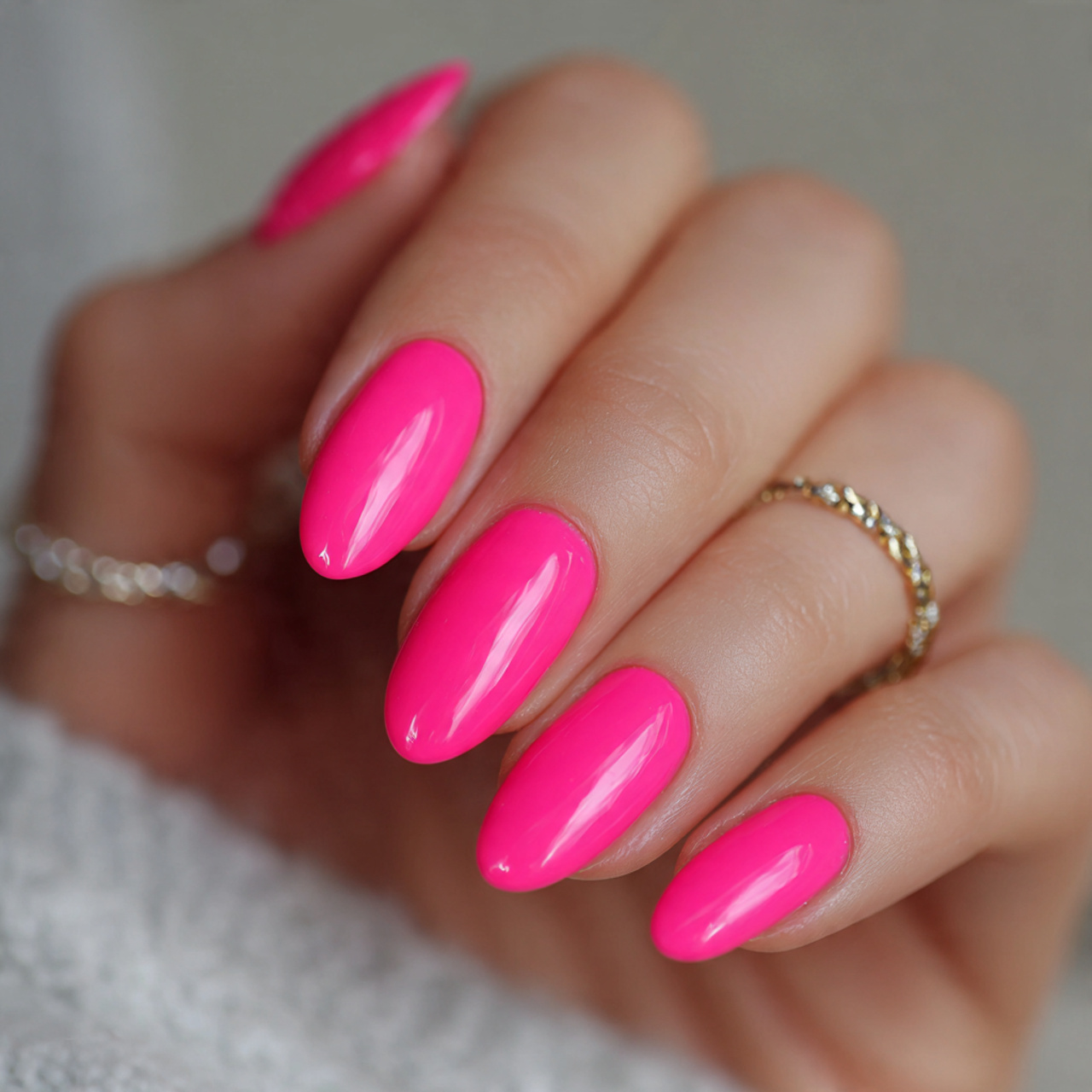 Neon Pink Oval Nails