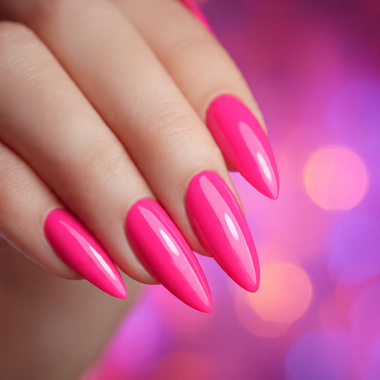 Neon Pink Stiletto Nails