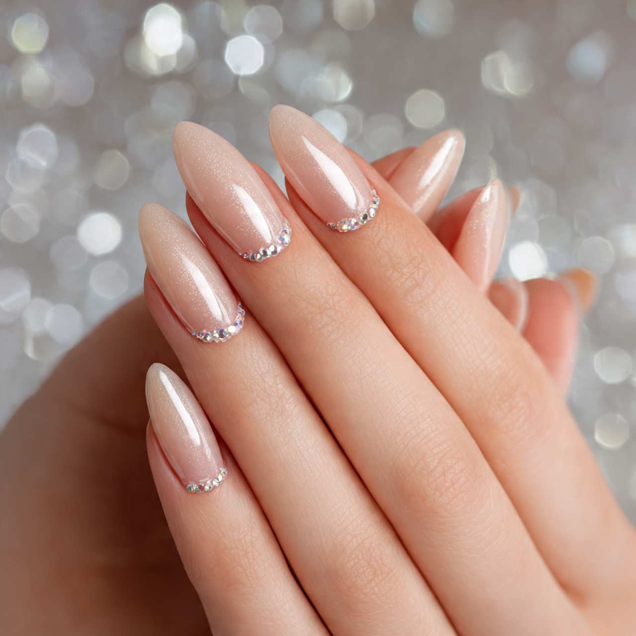 Nude Acrylic Nails with Rhinestones