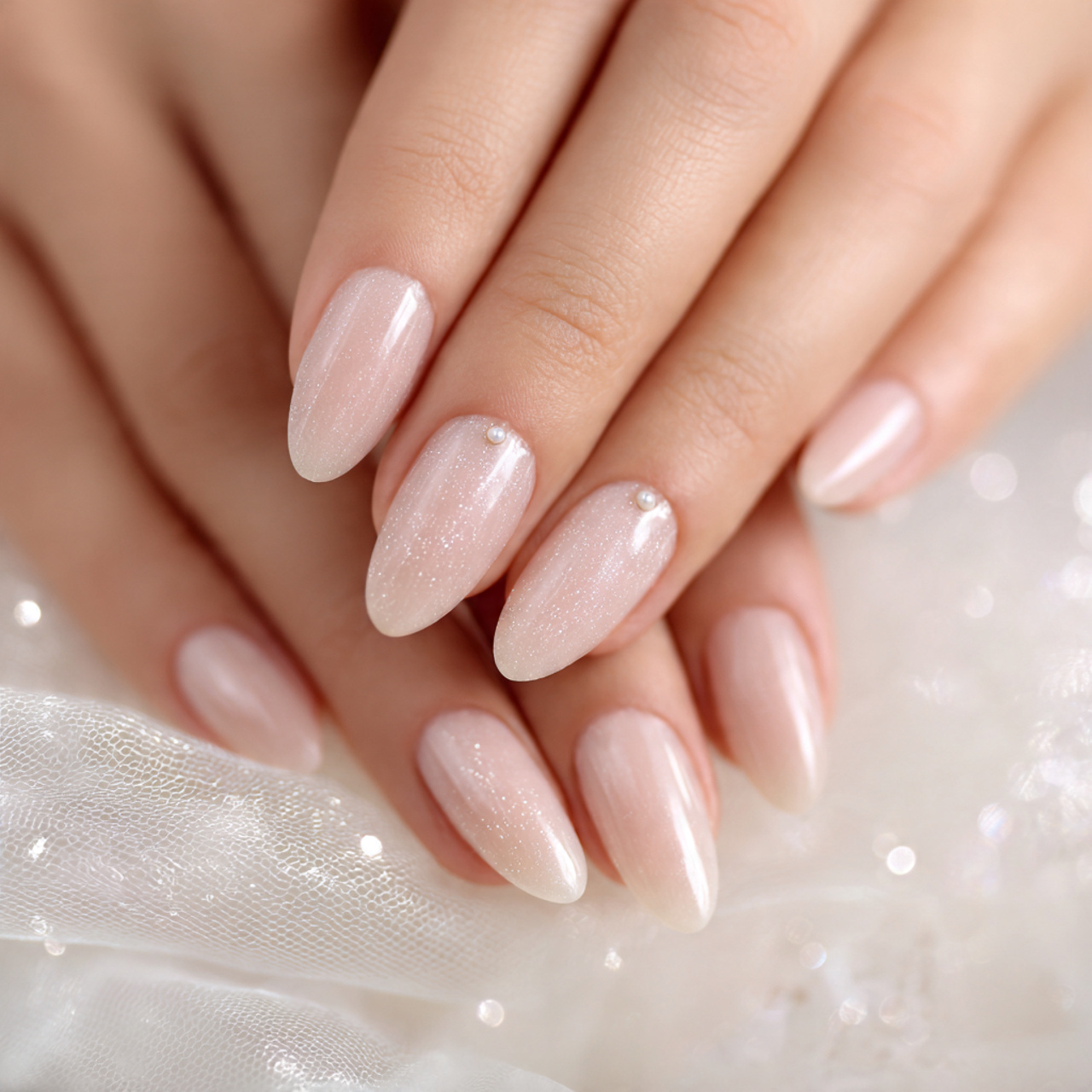 Nude Almond Nails for Weddings
