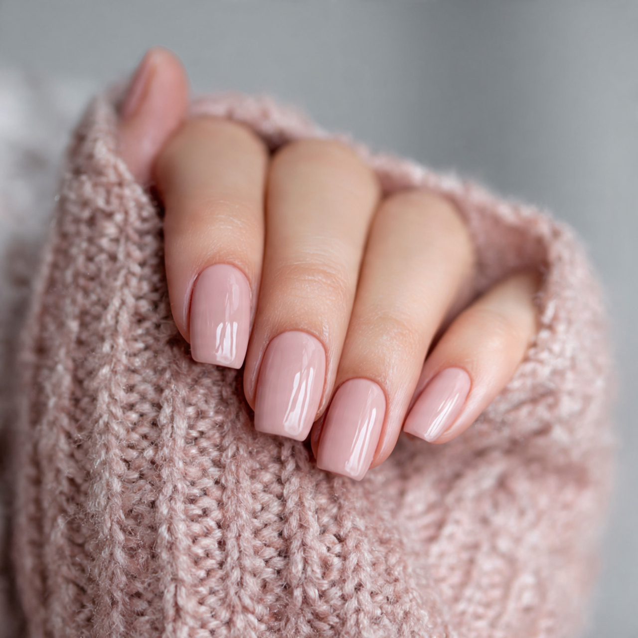 Neutral Pink Square Nails