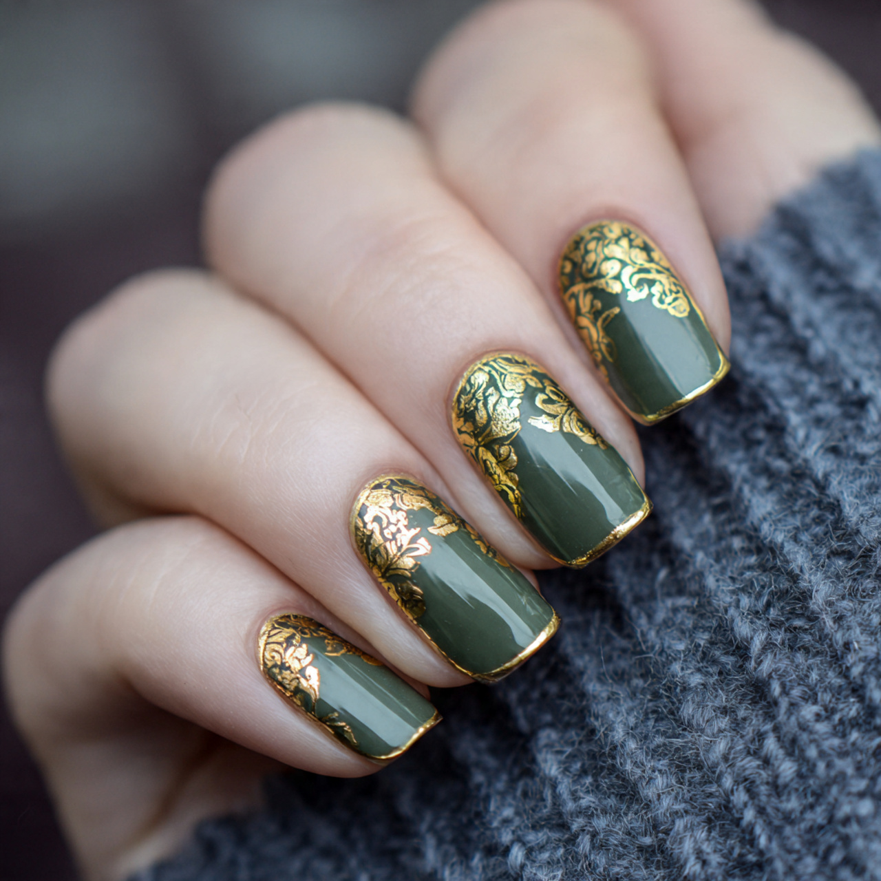 Nude Nail Art with Gold Accents