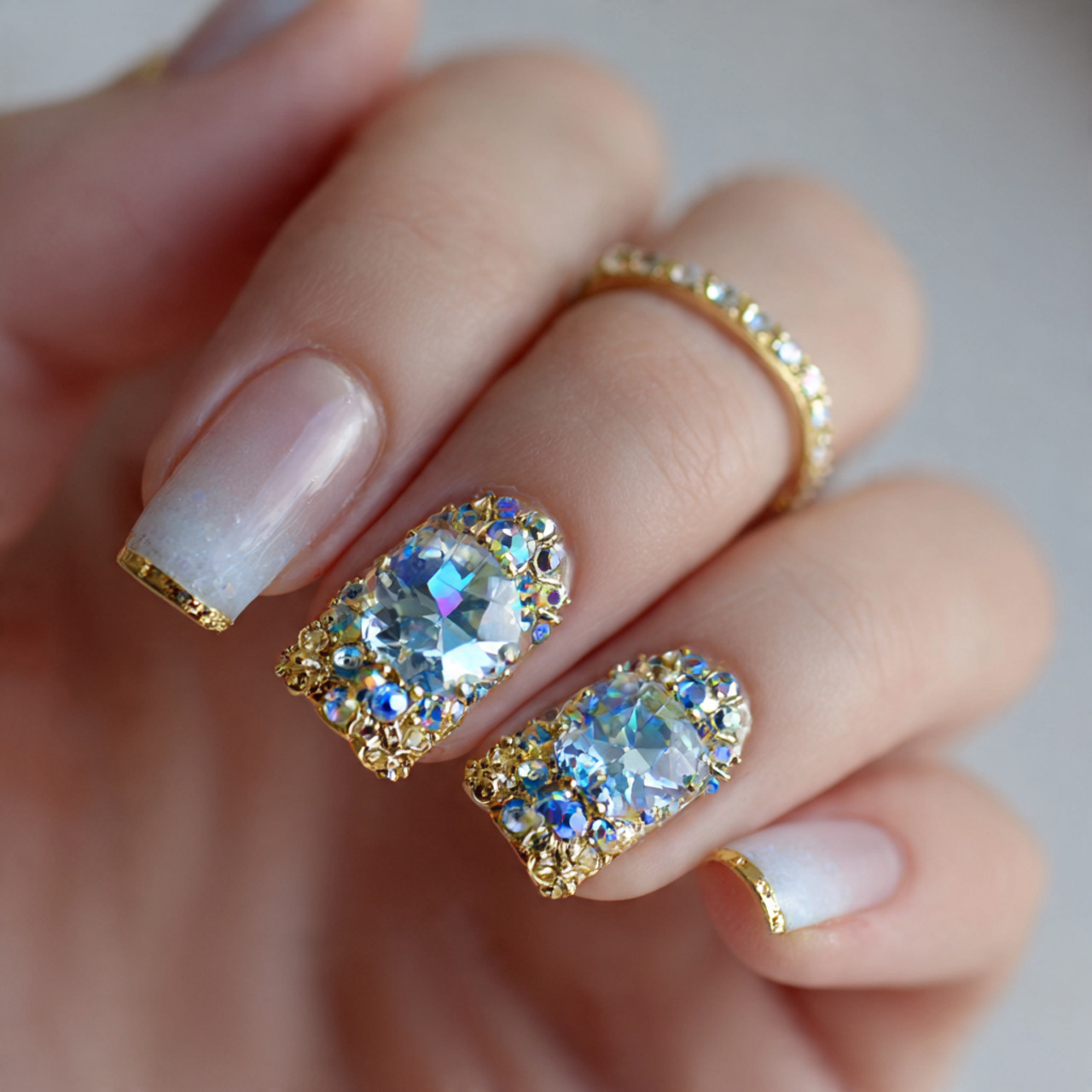 Pink Nude Nails with Rhinestones