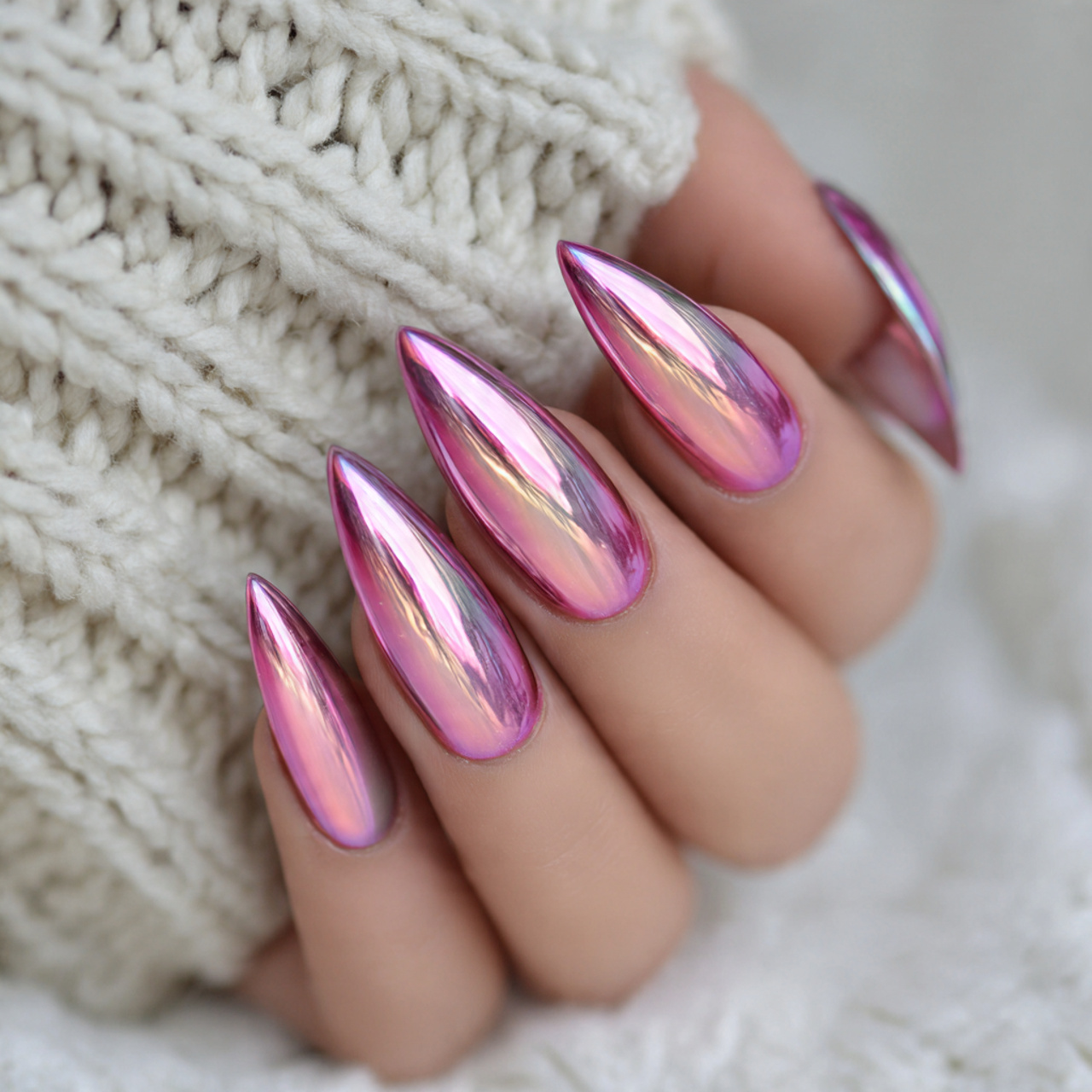 Pink Stiletto Nails: 15 Bold & Chic Designs You’ll Love 9 Pink Chrome Stiletto Nails