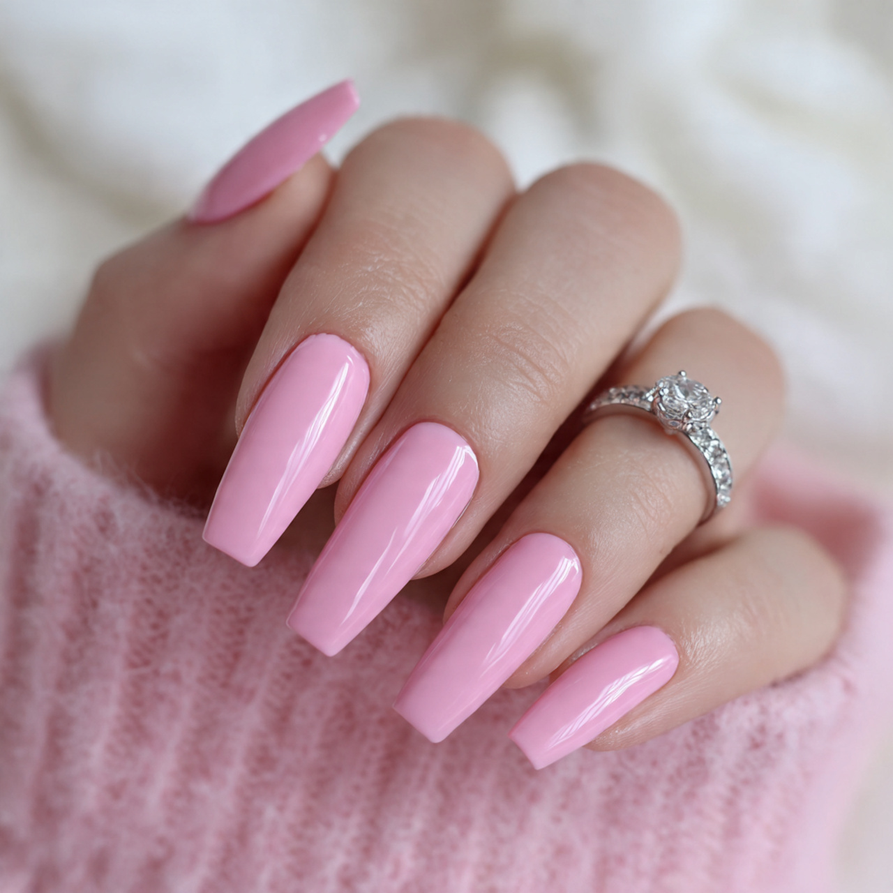 Pink Coffin Acrylic Nails