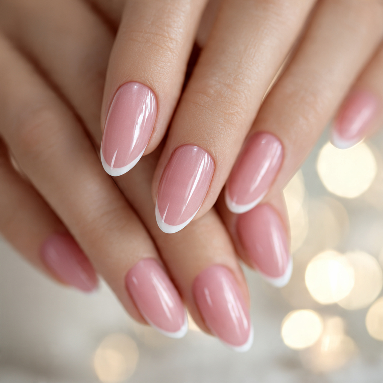 Pink French Oval Nails