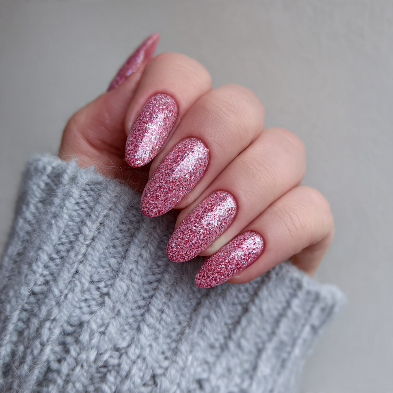 Pink Glitter Oval Nails