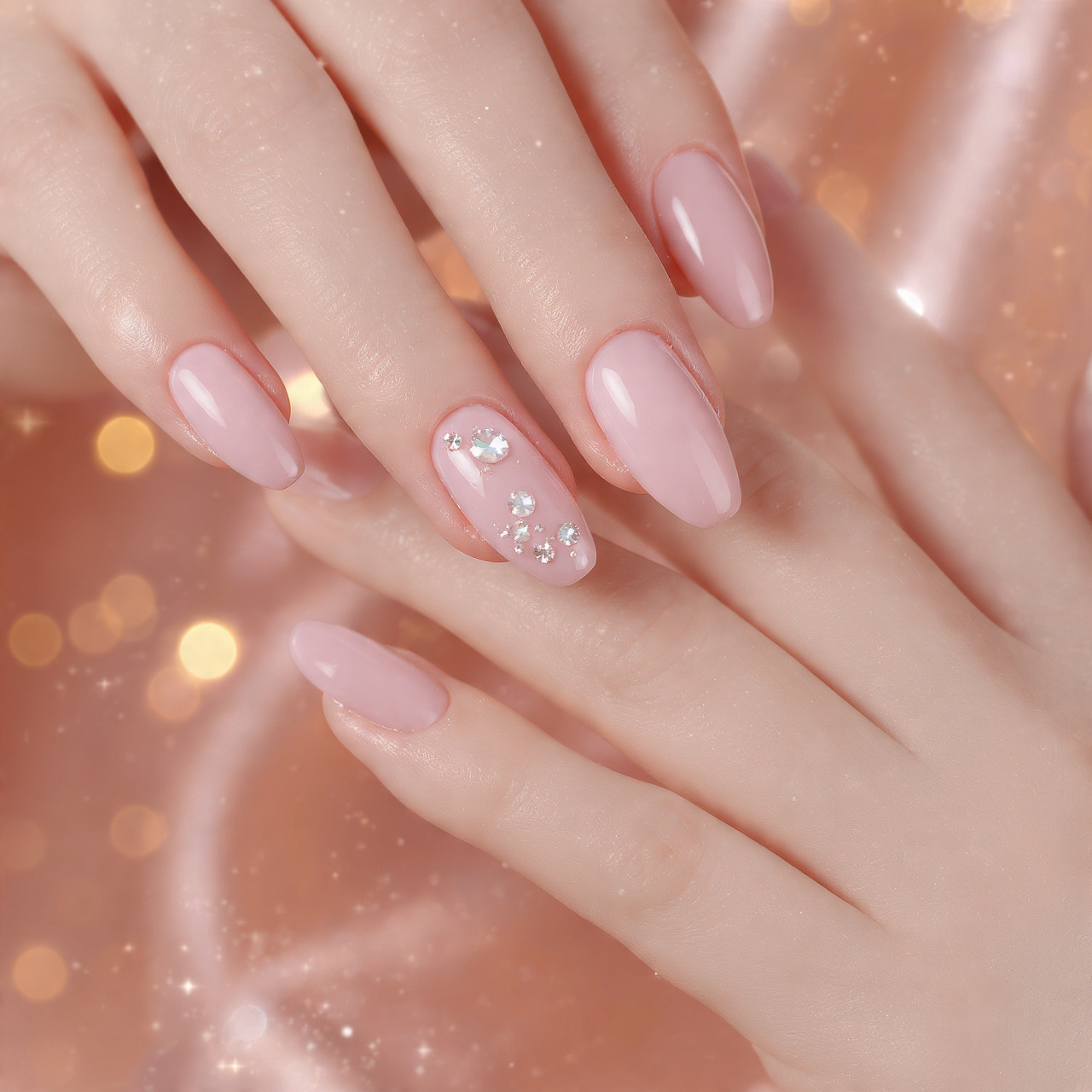 Pink Nails With Rhinestones