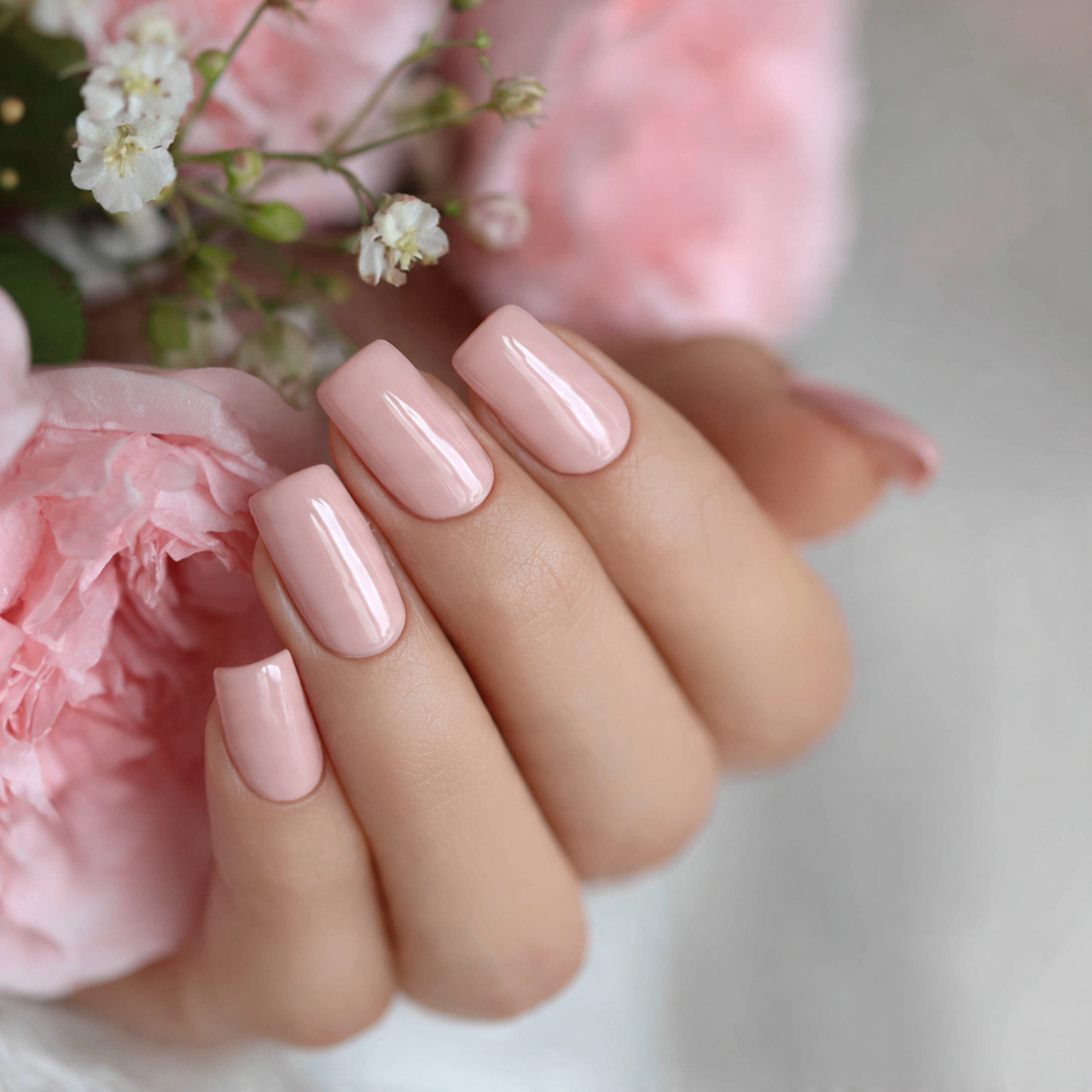 Pink Nude Coffin Nails