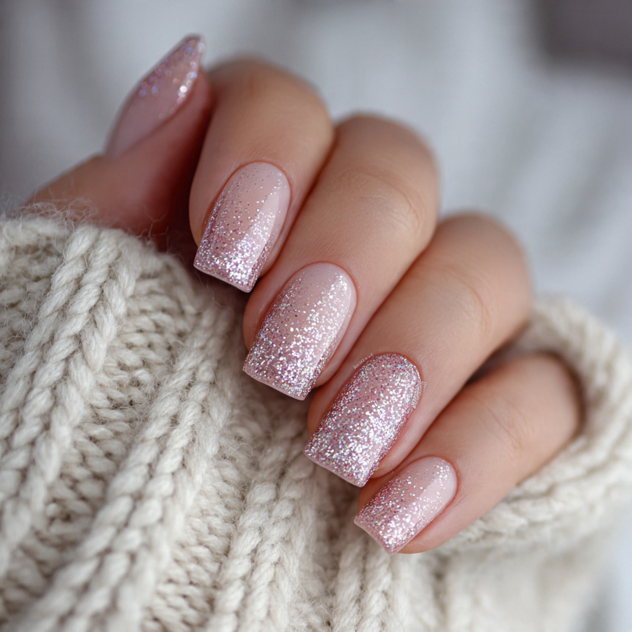 Pink Nude Nails with Glitter