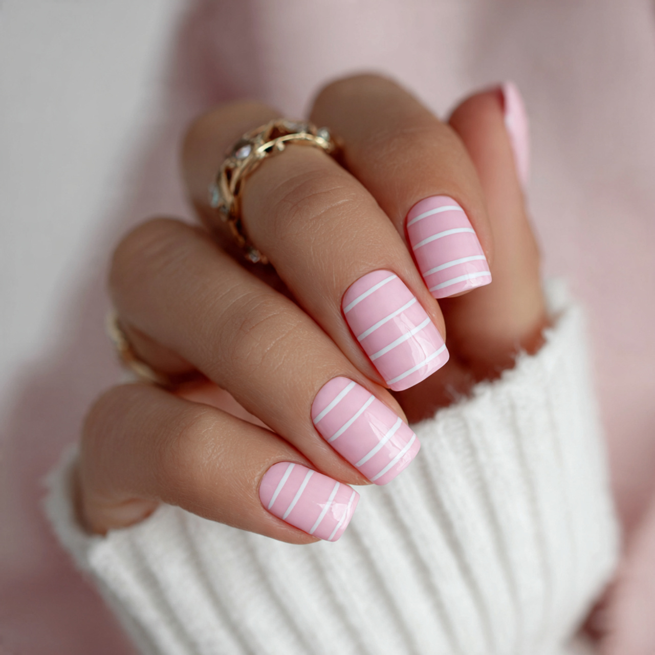 Pink Short Nails with Designs