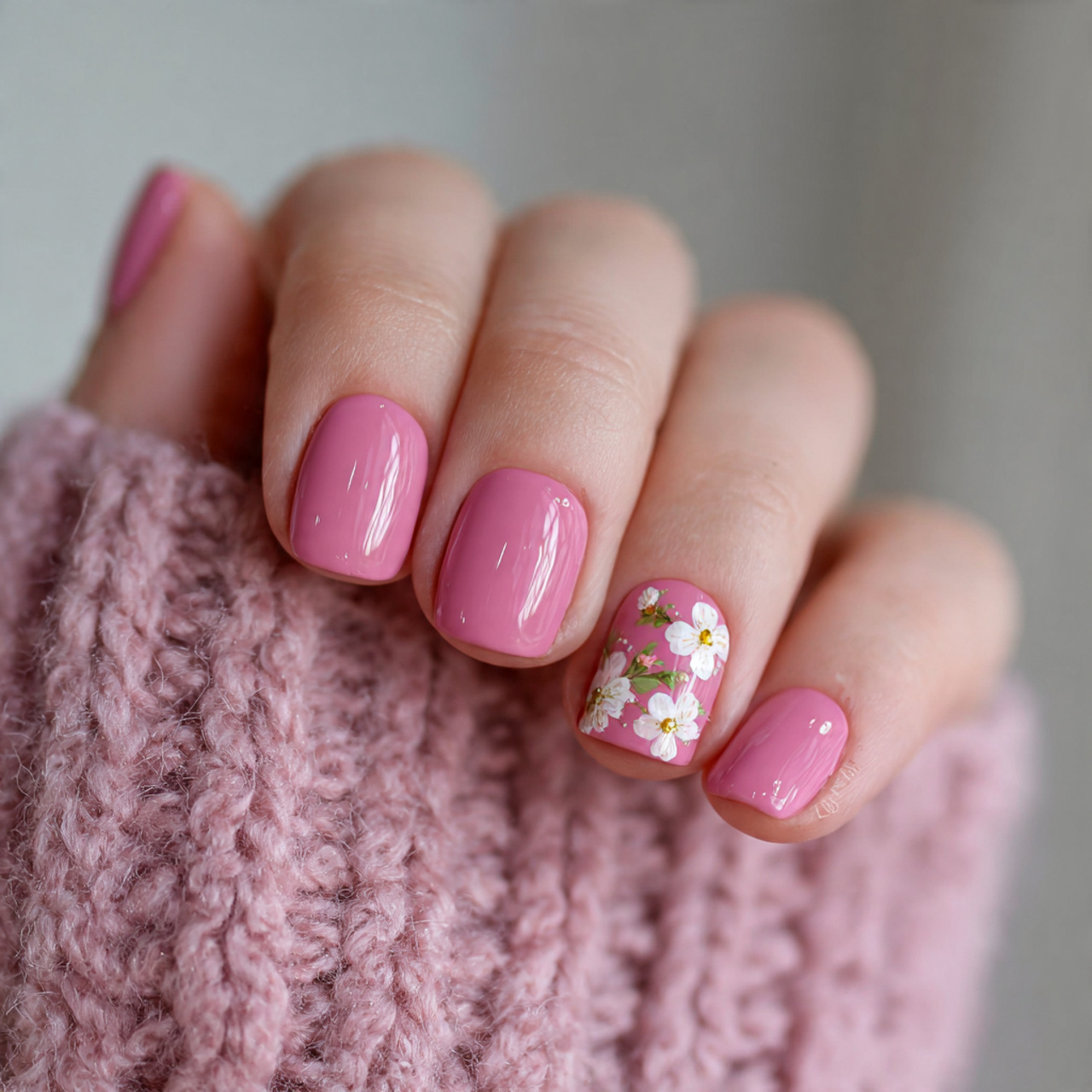 Pink Short Nails for Winter