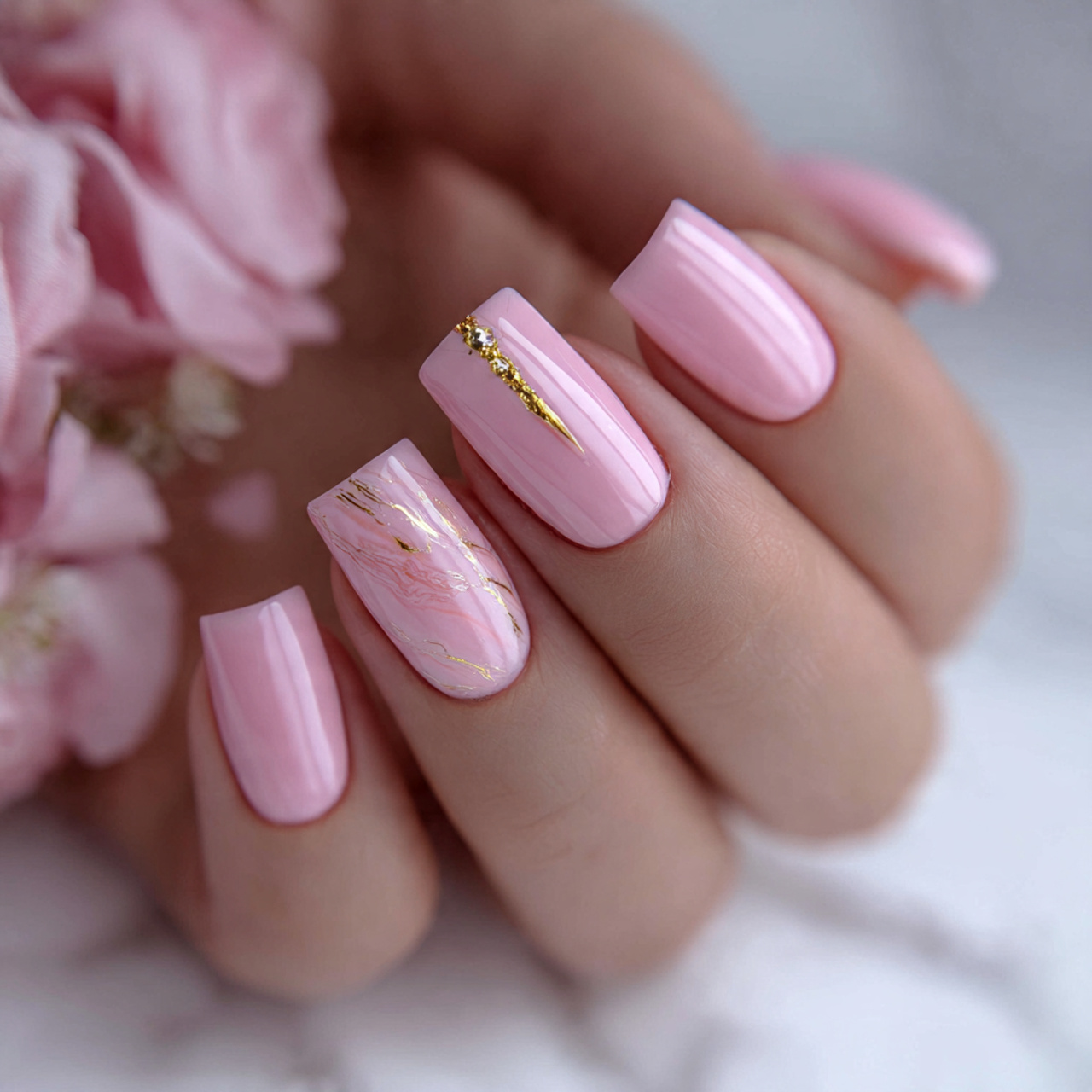Pink Square Gel Nails