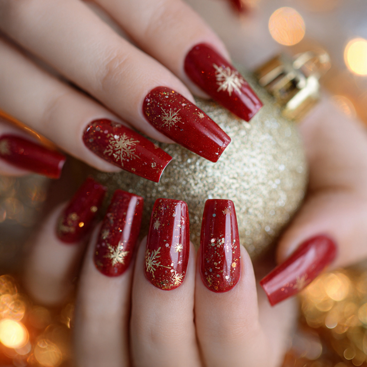 Red Coffin Nails: 17 Bold, Elegant & Trendy Nail Ideas 15 Red Christmas Coffin Nails