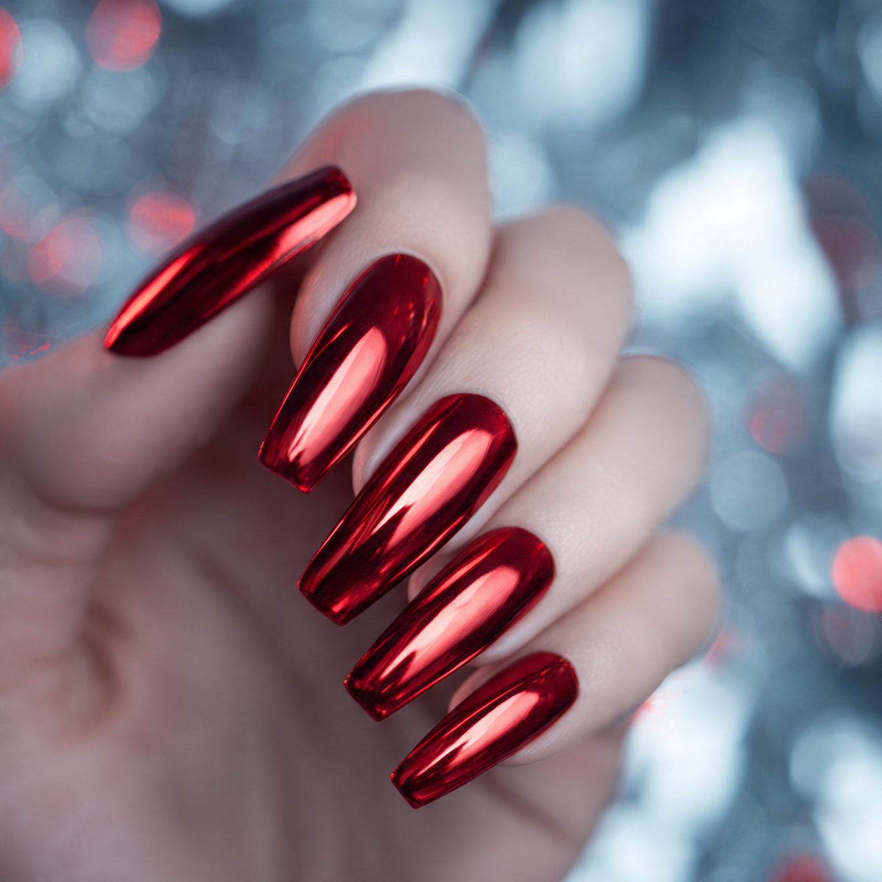 Red Coffin Nails: 17 Bold, Elegant & Trendy Nail Ideas 13 Red Chrome Coffin Nails