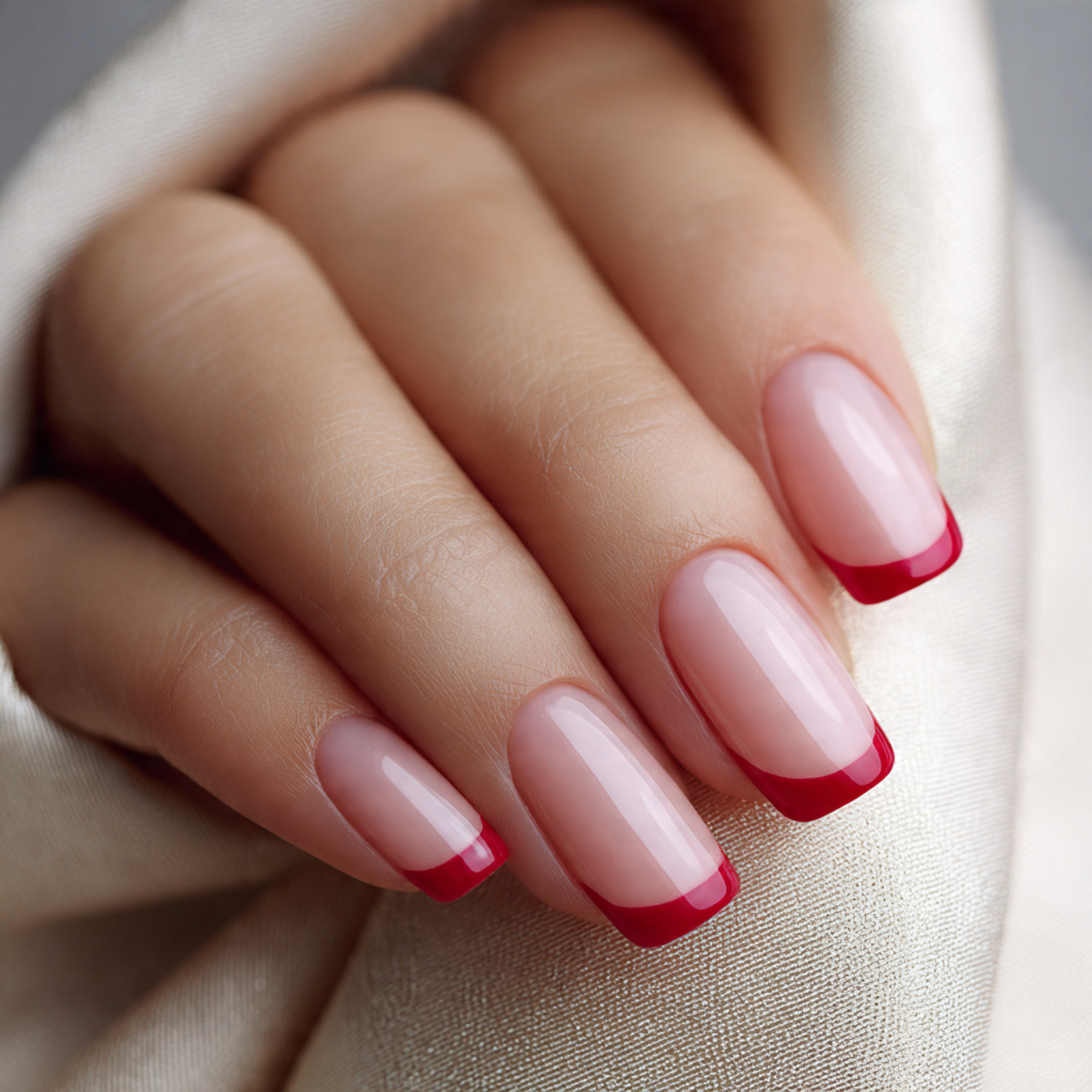 Red Square French Tip Nails