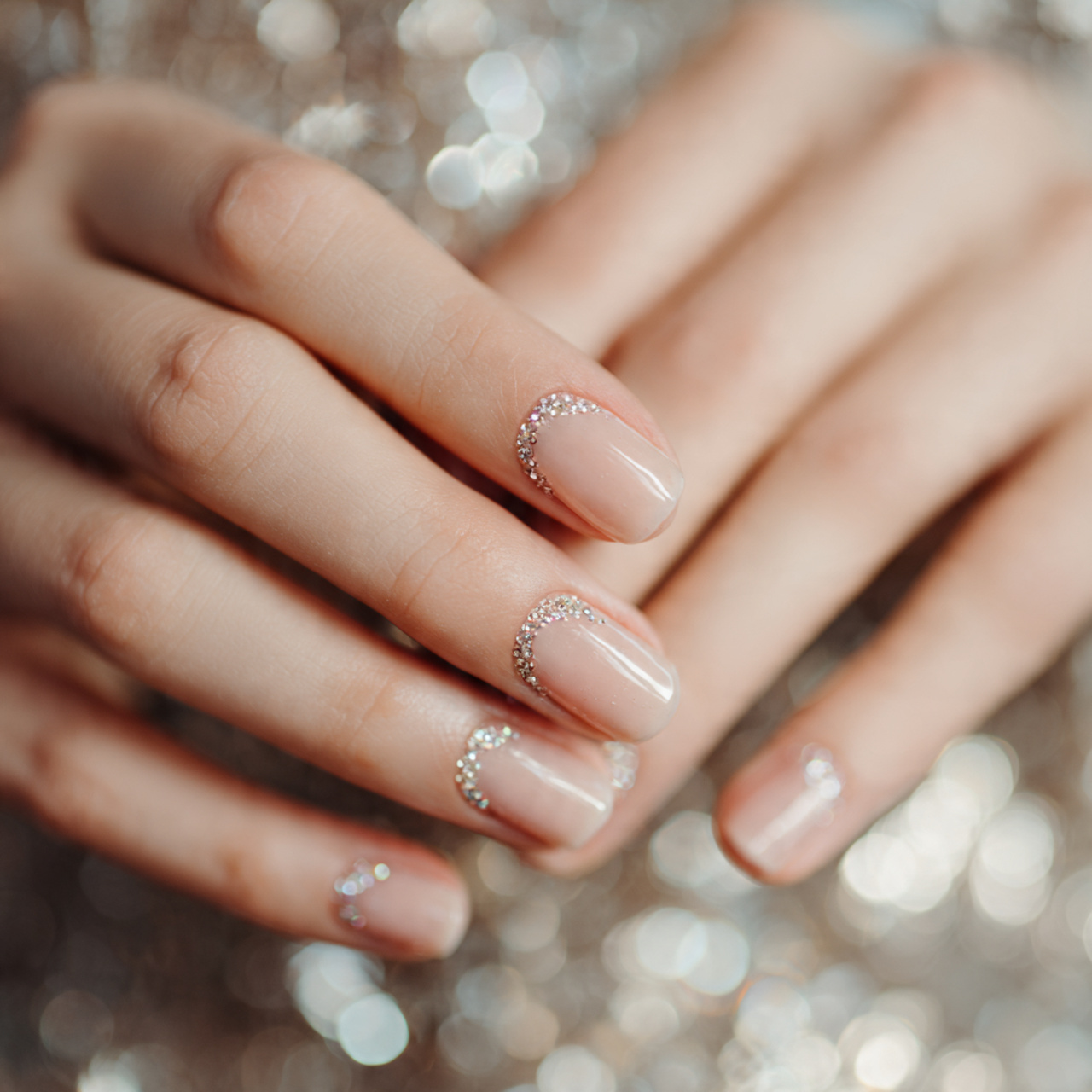 Rhinestone Nude Nail Art Styles