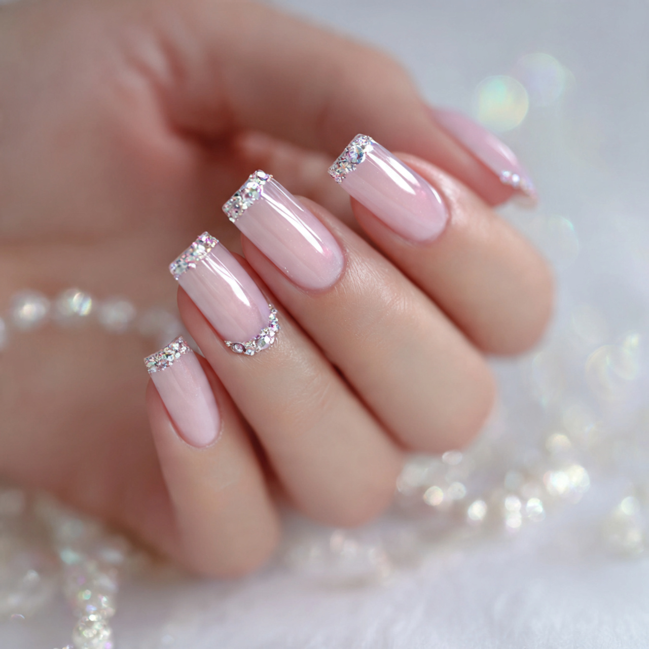 Short Coffin Nails Designs: 18 Trendy Ideas for Chic Manicures 7 Short Coffin Nails with Rhinestones