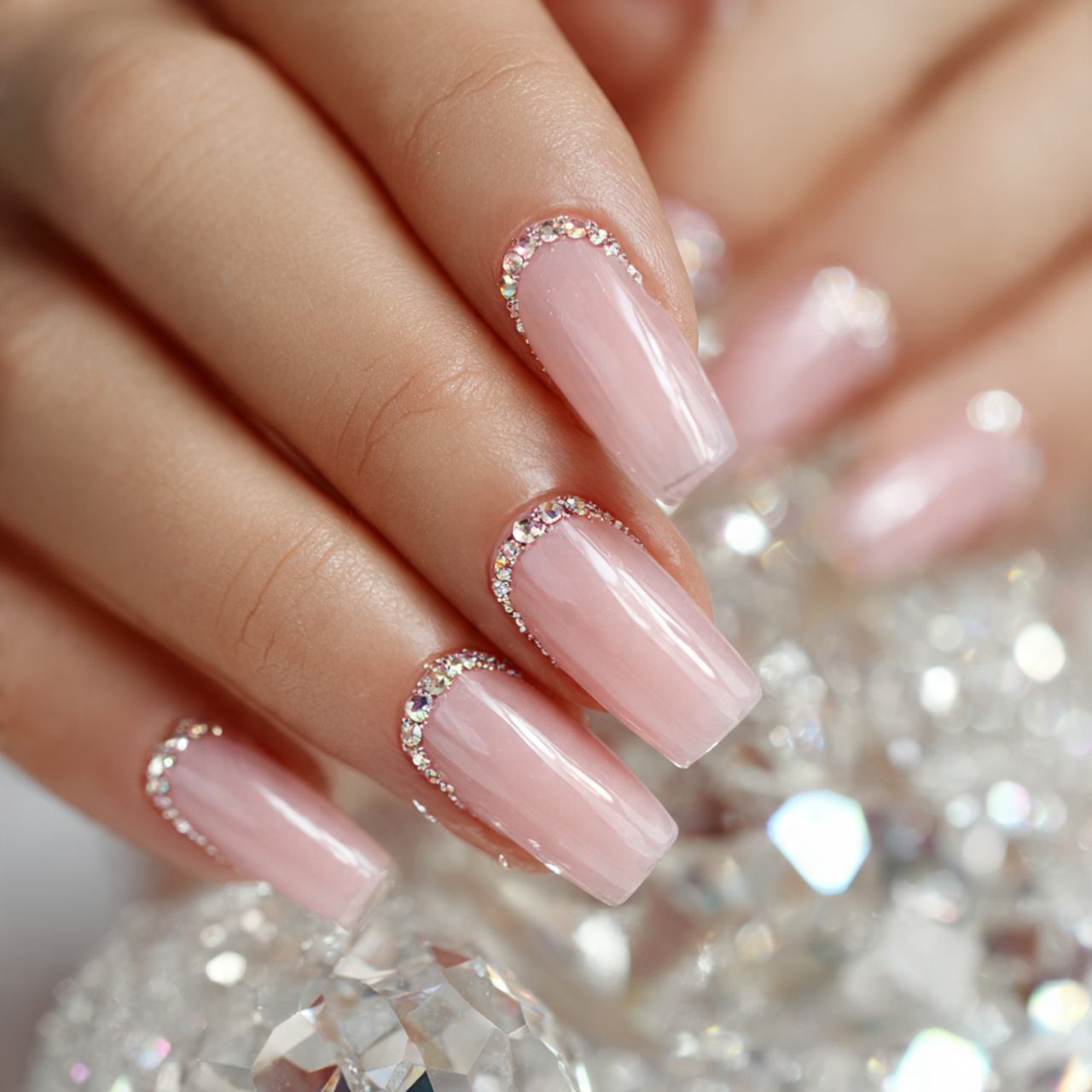 Rhinestone Long Square Nails
