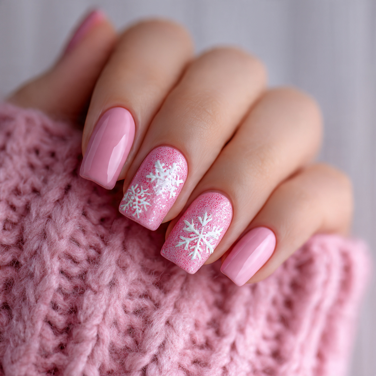 Seasonal Pink Square Nails