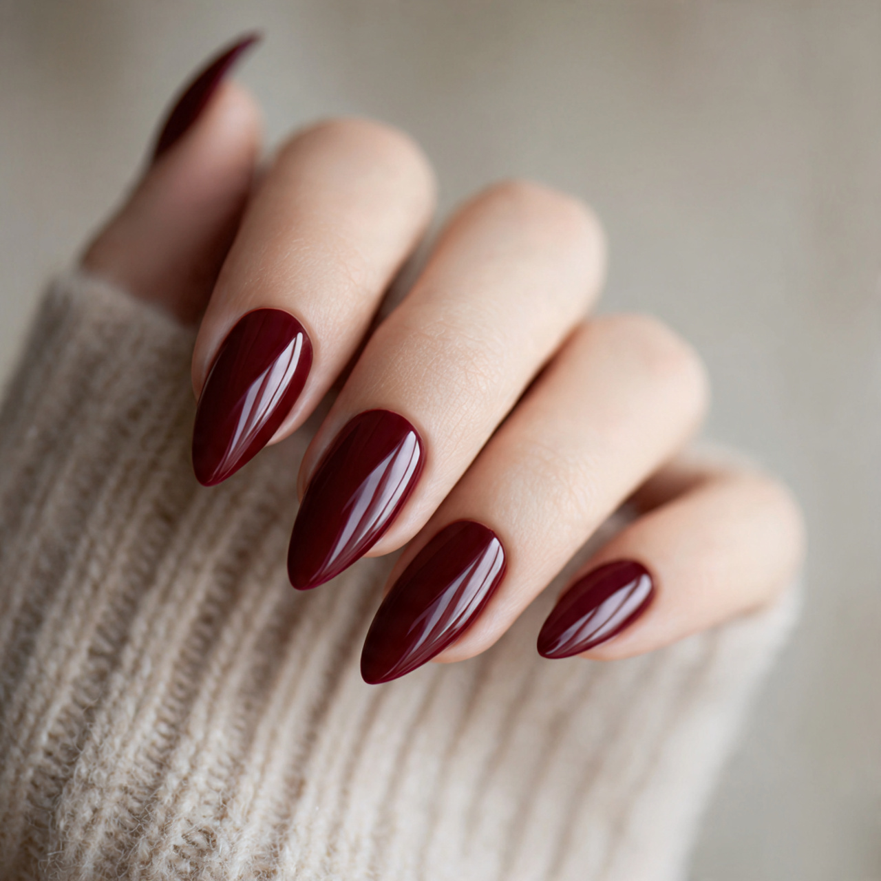 Short Burgundy Stiletto Nails