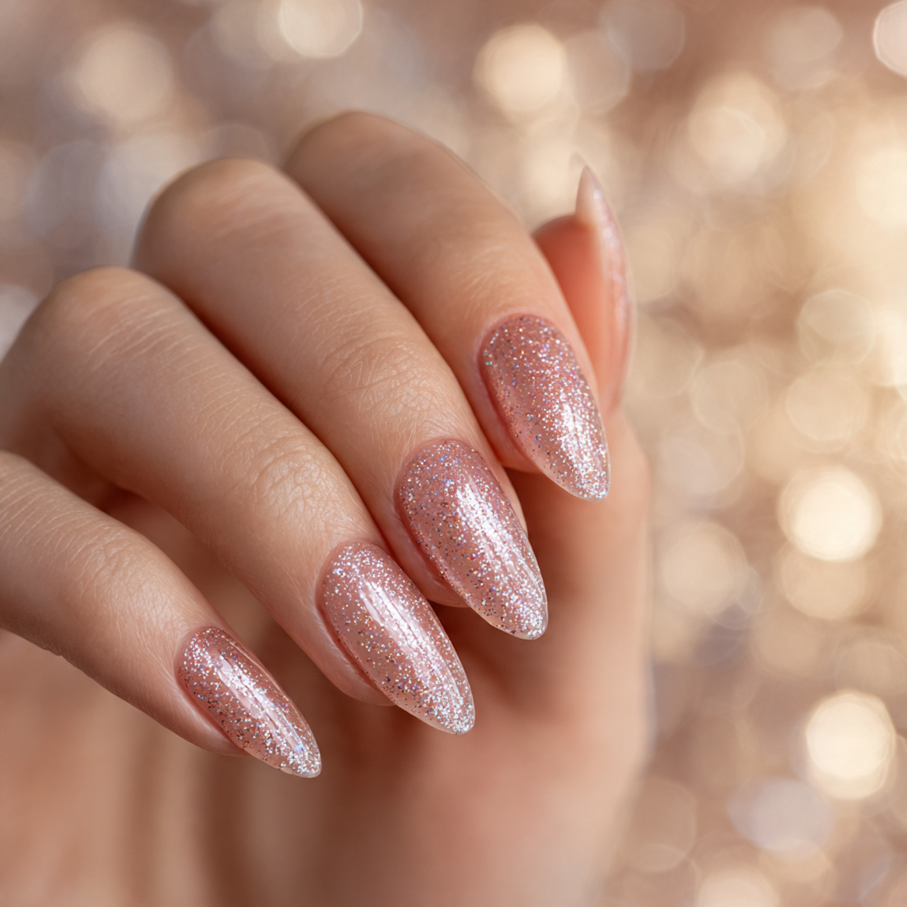Glitter Short Oval Nails
