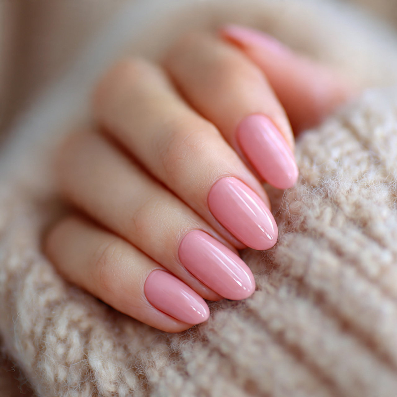 Short Pink Oval Nails