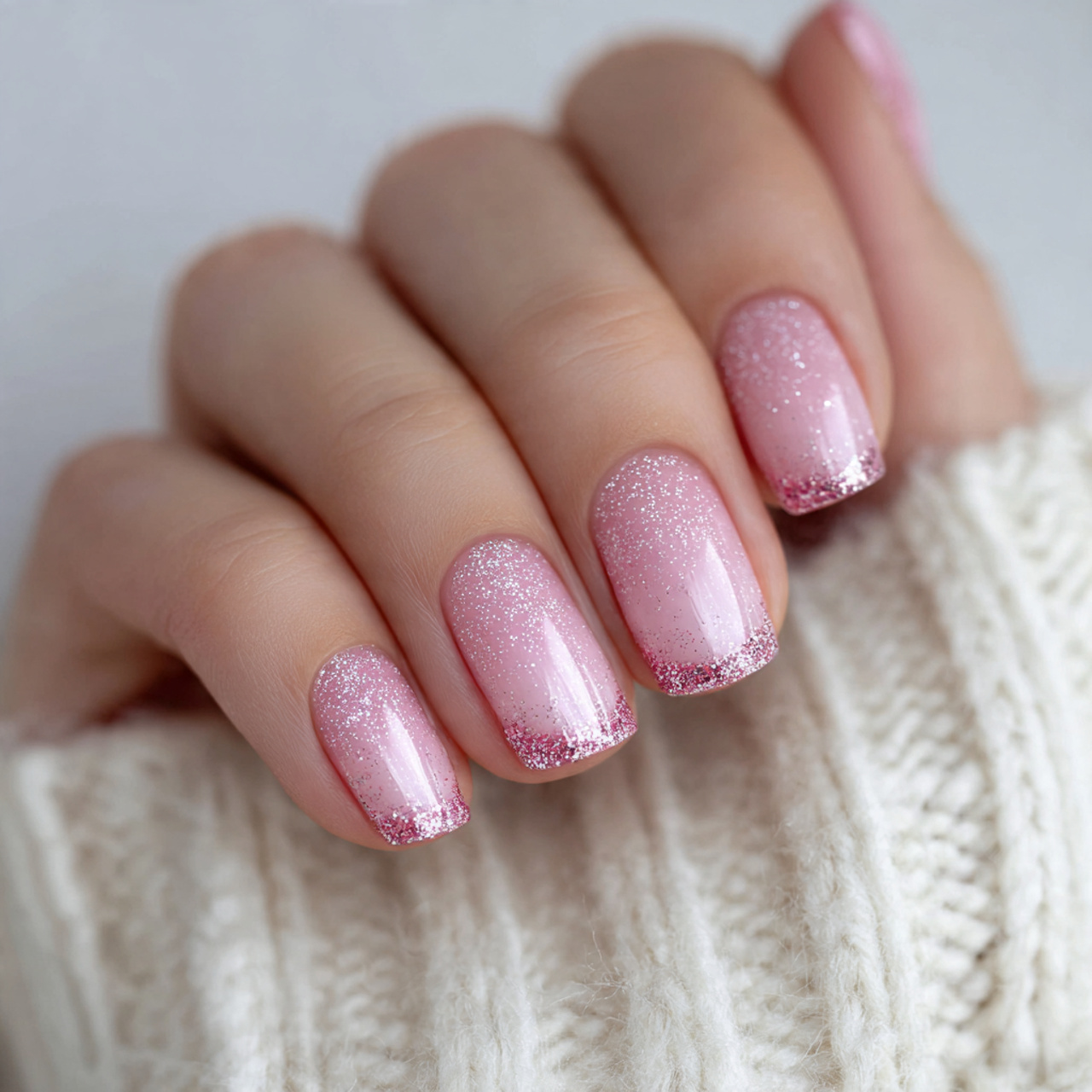 Soft Pink Nails with Glitter Tips