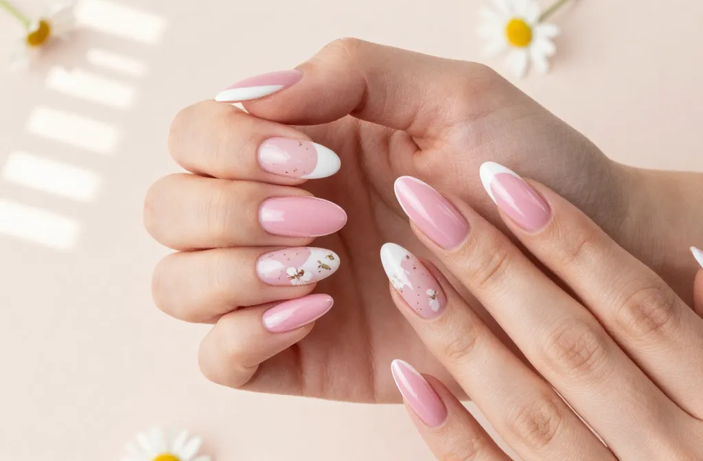 Pink and White Nails
