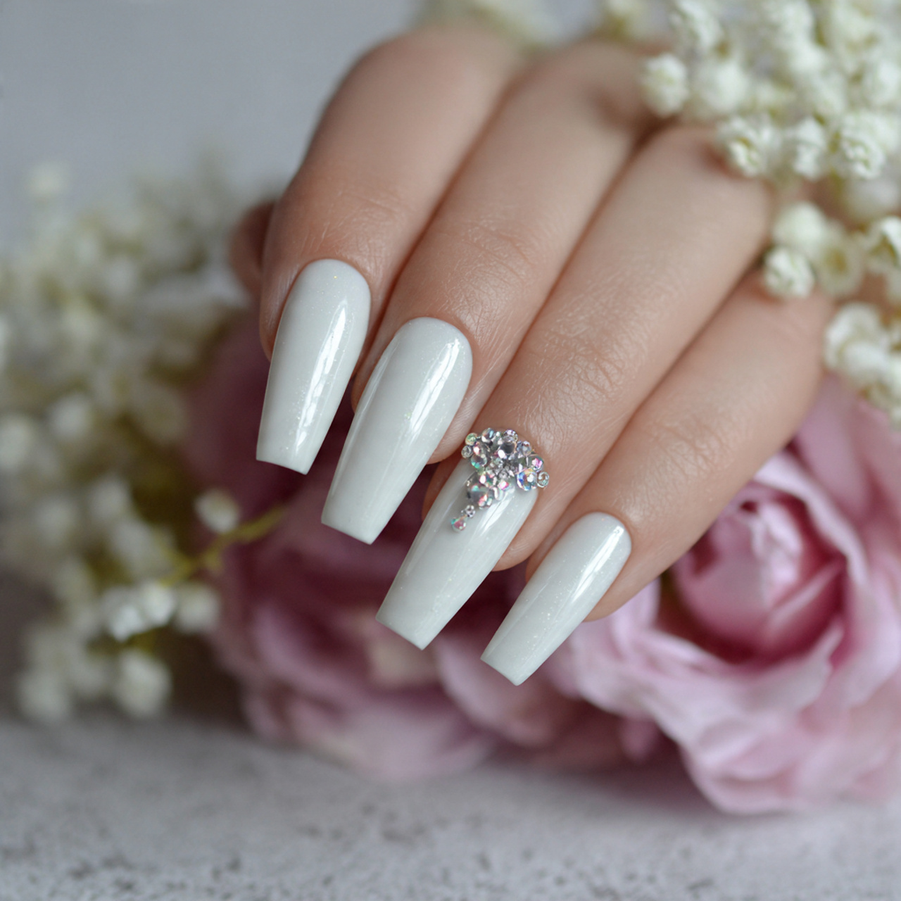 White Coffin Nails: 17 Stunning Designs & Trendy Ideas for 2026 11 White Coffin Nails for Weddings