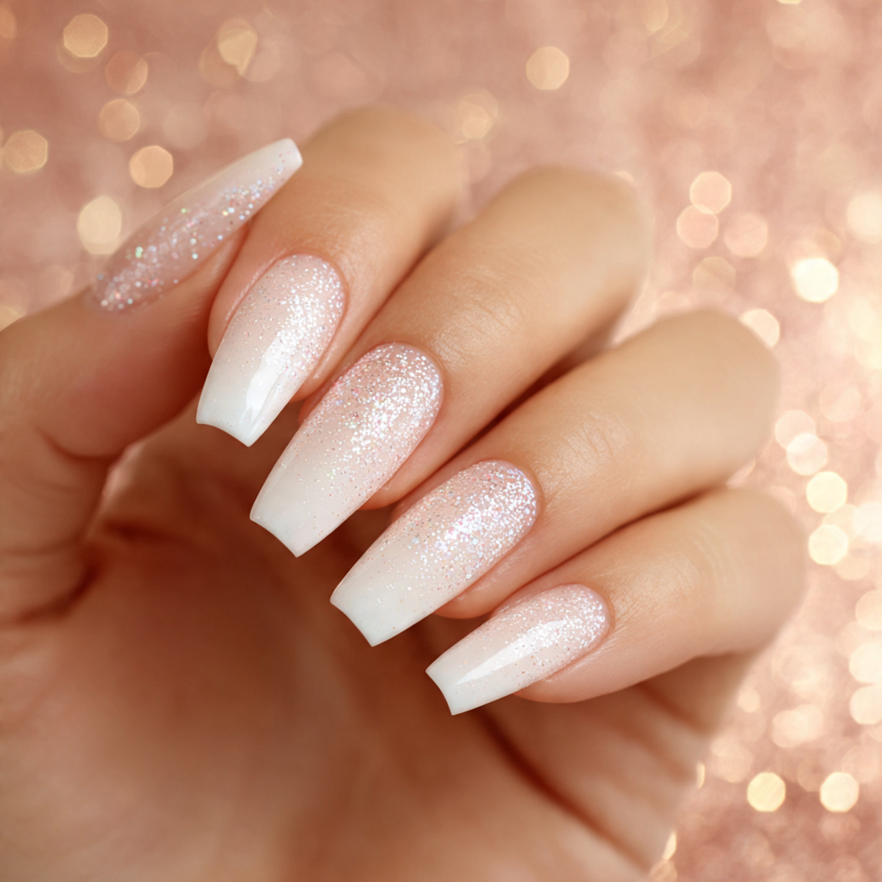 White Coffin Nails: 17 Stunning Designs & Trendy Ideas for 2026 5 White Coffin Nails With Glitter