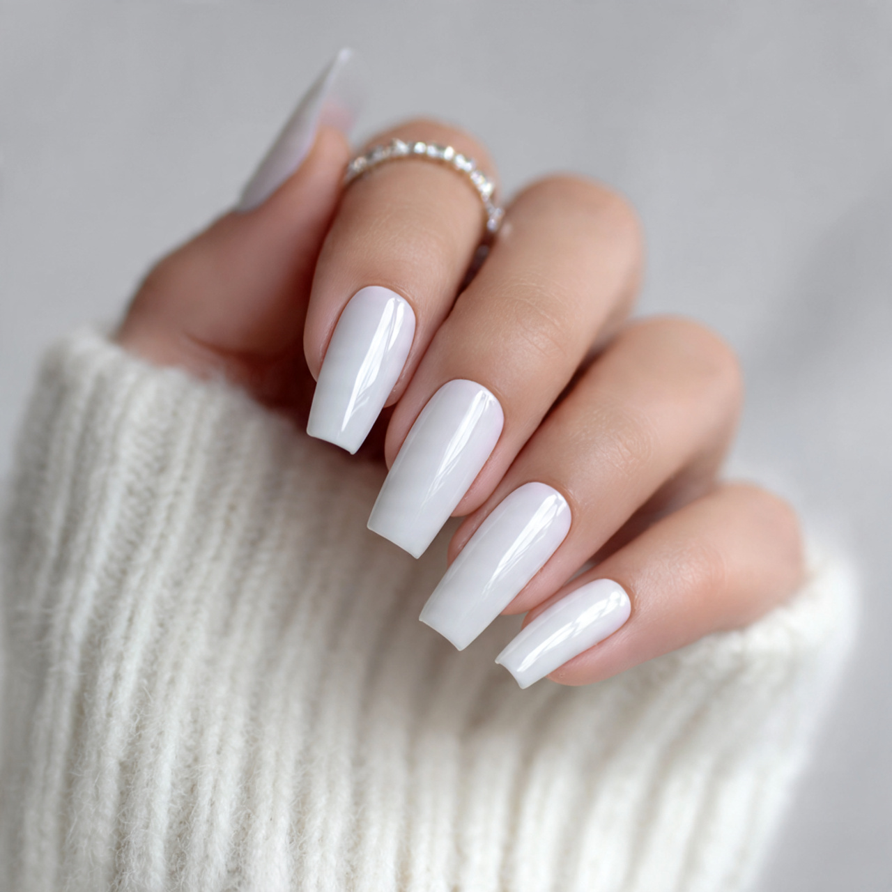 White Long Square Nails