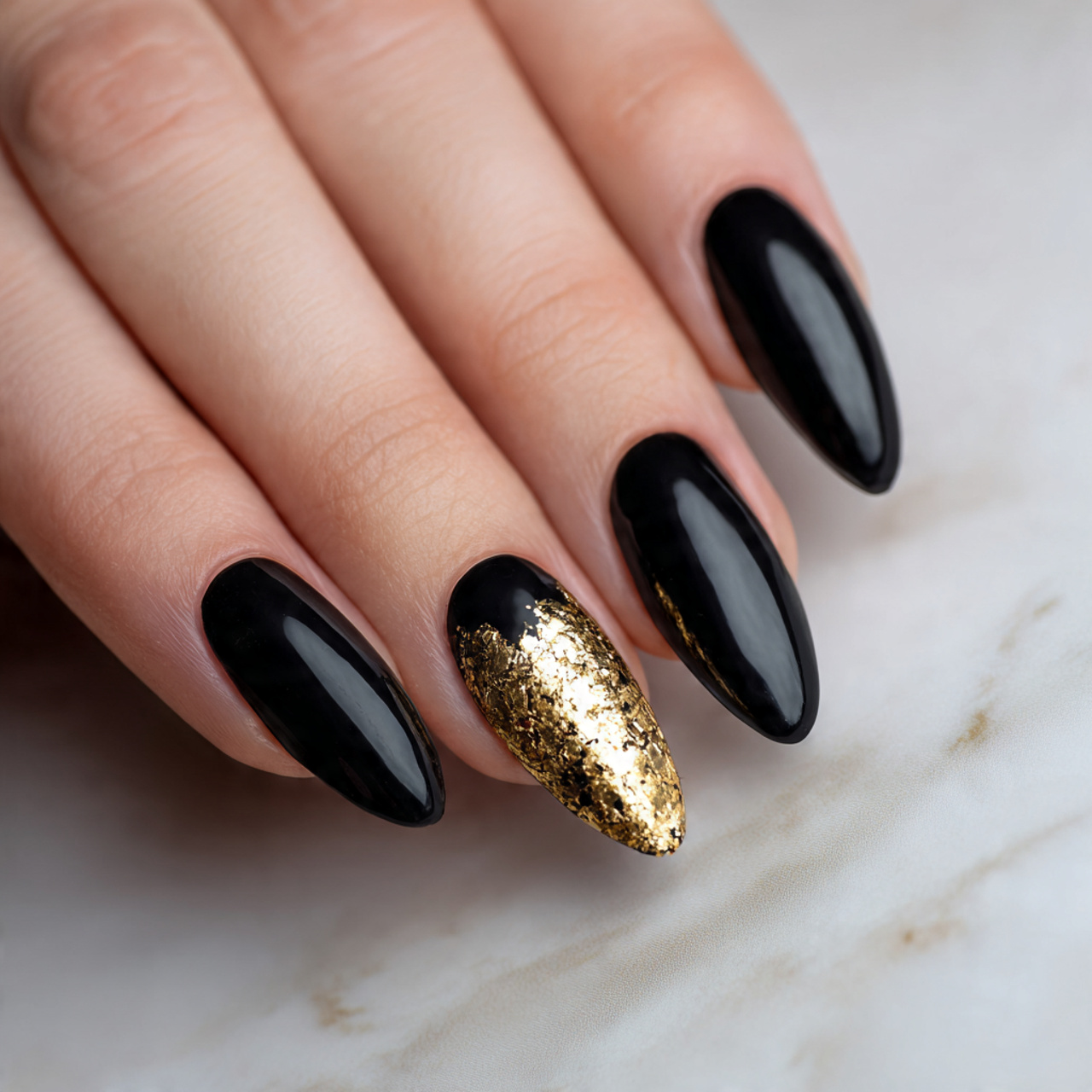 Black And Gold Acrylic Nails