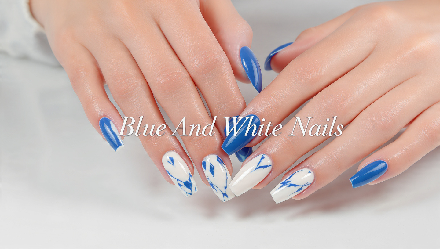 Blue And White Nails