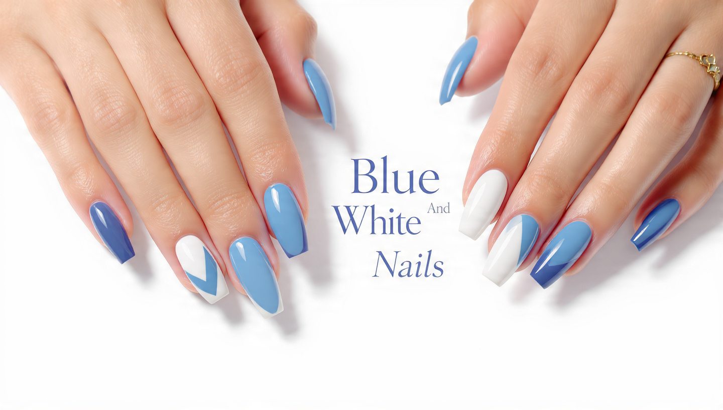 Blue And White Nails