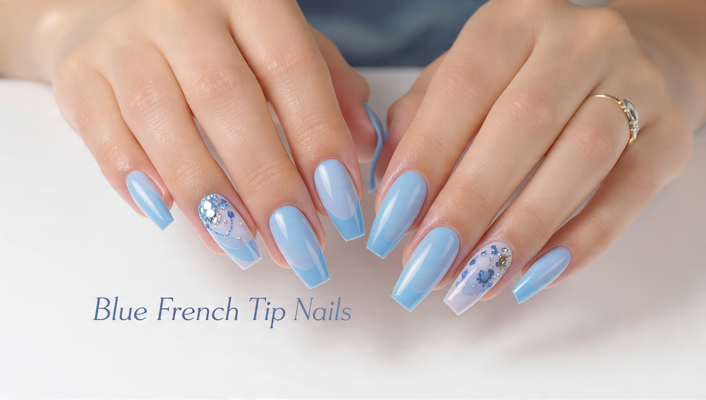 Blue French Tip Nails