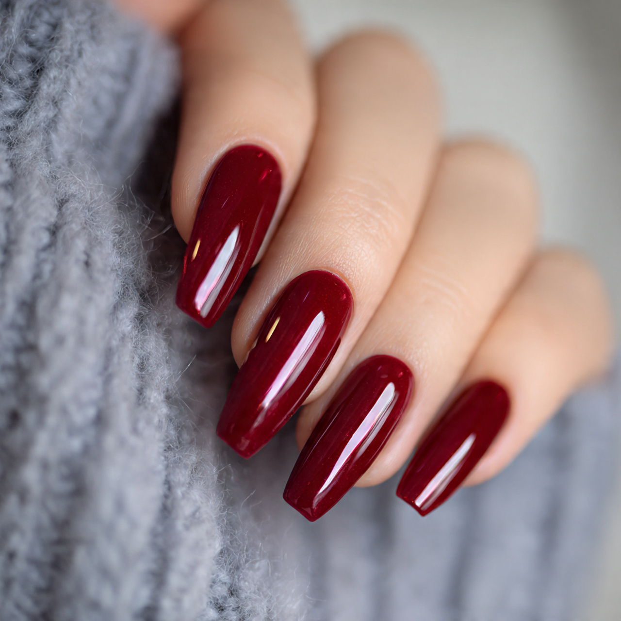 Dark Red Long Nails Design