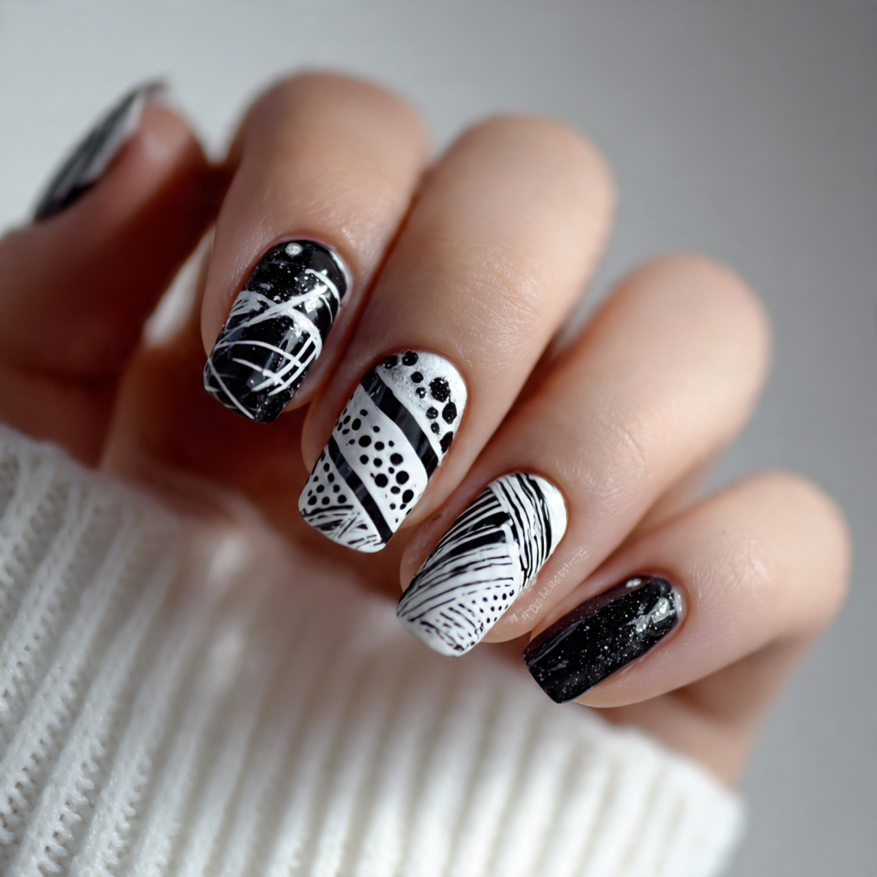 Abstract Black And White Nails