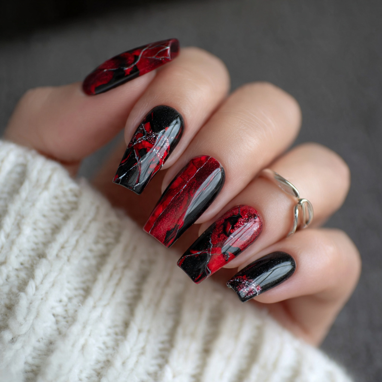 Acrylic Black And Red Nails