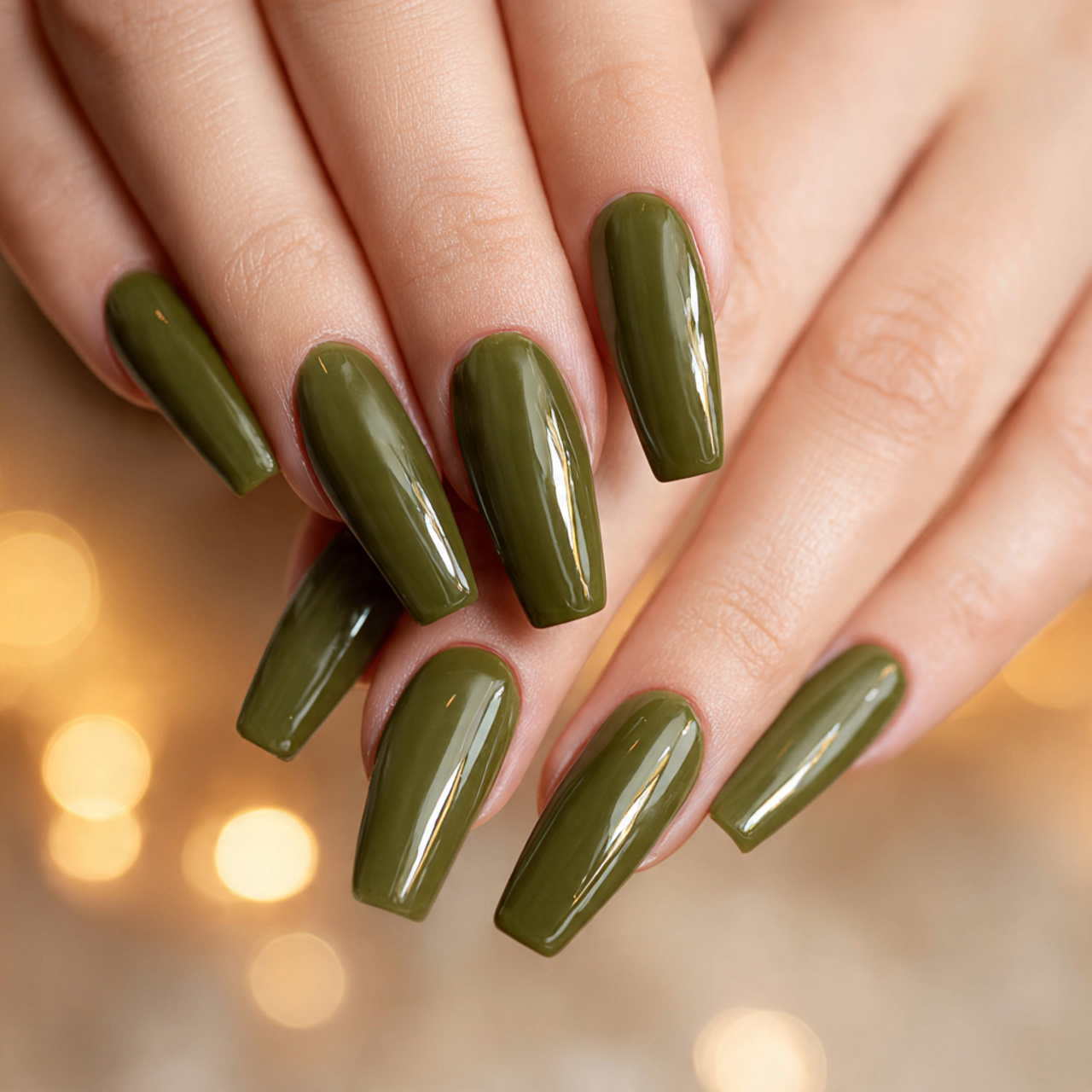 Acrylic Olive Green Nails