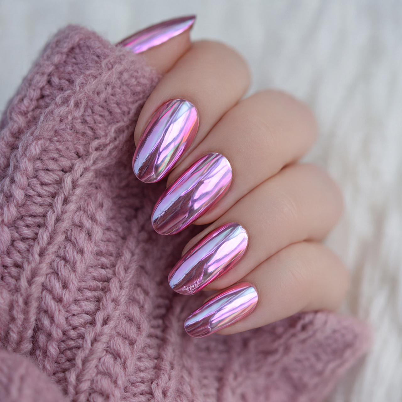 Acrylic Pink Chrome Nails